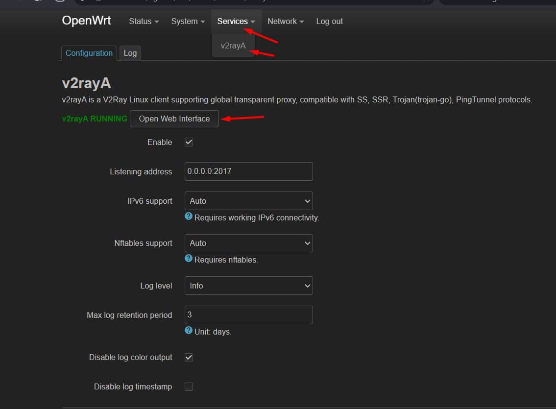 V2rayA OpenWrt Step 4